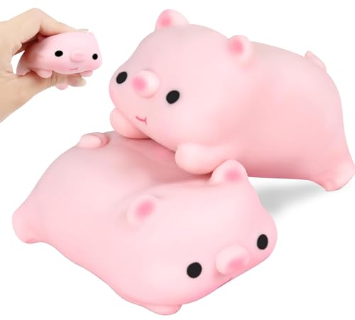 TECHEEL Anti-gris-leksak, 2 stycken rosa piggy squeeze leksak, stressgris, söt gris, stressleksak, gris-klämleksak, sensorisk autism, leksak, fest, presenter för barn.