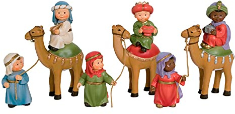 AC - Figuras Reyes Magos, Camellos y pajes Naïf para belén navideño 10 y 17 cm - Fabricado en marmolina - Figura Decorativa Divertida para Nacimiento, Navidad, decoración Tradicional