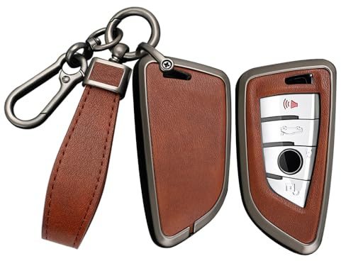 ontto Metall Schlüsselhülle Cover Autoschlüssel Hülle Passt für BMW X1 X3 X5 X6 X7 1er 3er 5er 6er 7er G20 G30 G11 F15 F16 G01 G02 F48 Schutzhülle Schlüsseletui Fernbedienung 3/4 Tasten-Schwarz Braun