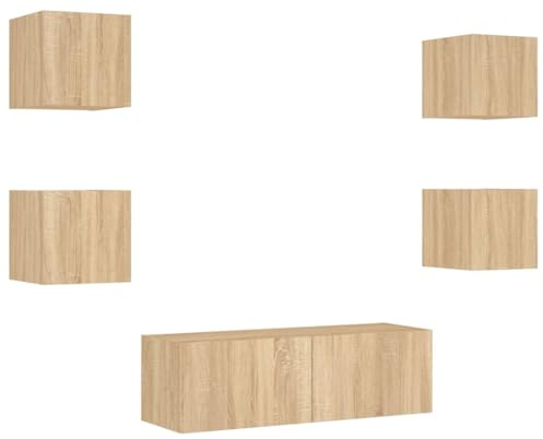 vidaXL Väggmonterade TV-skåp 5 delar med LEDs sonoma-ek, väggenhet, väggmonterad TV-enhet, väggmonterat skåp, TV-väggenhet, hängskåp, väggförråd