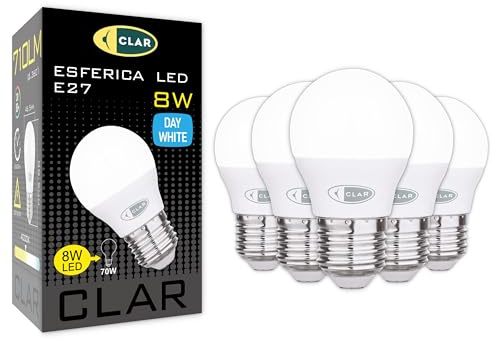 CLAR - Bombillas LED E27, Bombillas LED, Bombilla LED E27 4000K, Bombillas Bajo consumo, Bombilla LED E27 Pequeña, Bombilla led E27 40W, Bombilla E27, E27 LED, Bombilla LED E27 G45, 8W (Pack 5)