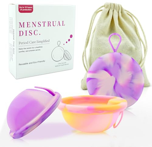 LUFEIS Menstruationsscheibe, 2 Stück Menstrual Disc, Wiederverwendbare Menstruationsscheibe, Menstruationstasse aus Silikon, für alle Strömungen,Sicher bei Sport und Schwimmen (Größe S+L)