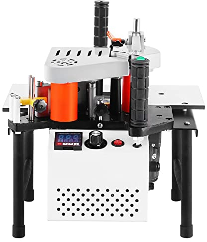 Tischkantenanleimmaschine, 1200 W tragbare Kantenanleimmaschine für die Holzbearbeitung, doppelseitiges Kleben, funktioniert mit geraden und bogenförmigen Kanten, 0~6 m/min Kantenanleimgeschwindig
