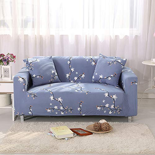 Sofaschoner Blau Weiß Sofaüberwurf Spandex Sofaschoner rutschfest Couch Überwurf Waschbare Sofa Überzug Sofabezug mit Elastischen Riemen Sofabezug L Form Universelle 1 Sitzer
