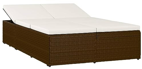 Tidyard Sonnenliegen mit Auflage Klappbare Sonnenliege für 2 Personen Garten Doppelliege Doppelbett Gartenliege Relaxliege Gartenliegen Strandliege Liege Garten Gartensofa Poly Rattan Braun