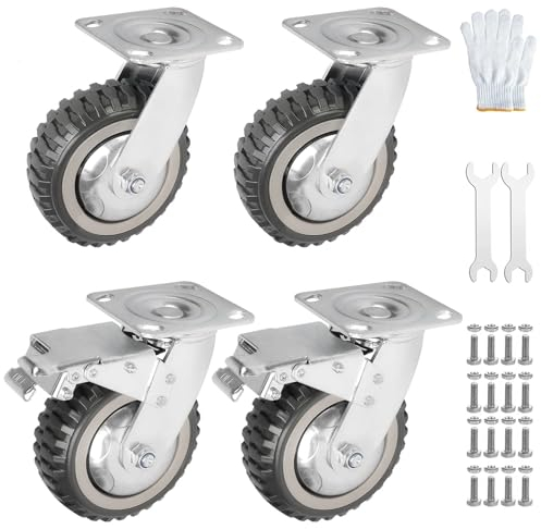 4 Stück Schwerlastrollen 150mm,2x Swivel Castors with Brake and 2x 360° Drehbar Swivel Castors, Solid rollen für palettenmöbel, Load Capacity 600 kg industrierollen