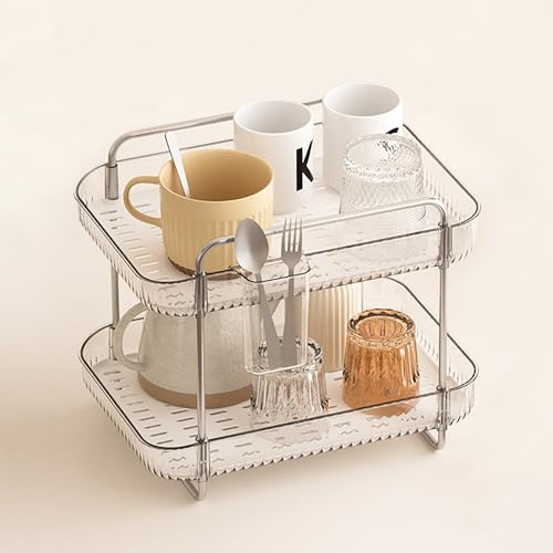 FFK 2-stöckiges Tassenregal, Kaffeebar, Trockenhalter, Ständer mit herausnehmbarer Ablassschale, Küchenarbeitsplatte, Organizer, Aufbewahrung, Glasflasche, Trockenhalter mit Ablaufkorb, Make-up,