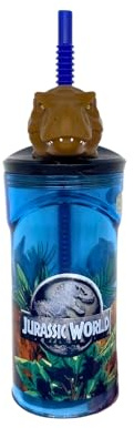 ILS I LOVE SHOPPING Bicchiere 360ml con Cannuccia e Personaggio 3D per Bambini BPA free (Jurassic World)
