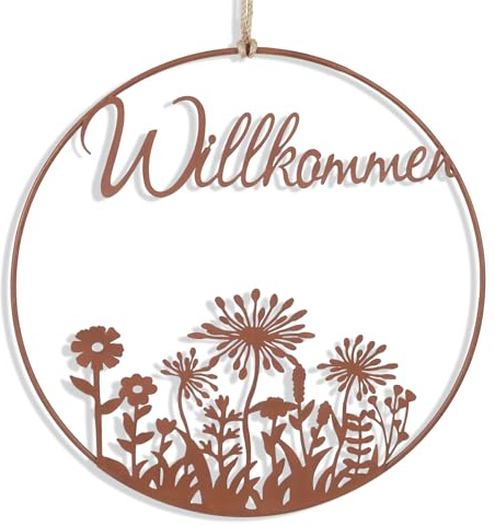 JUJOYBD Türkranz Ganzjährig Metall 30 cm - Willkommensschild Rosthänger für Tür, Garten, Eingang, Wetterfeste Rostdeko zum Aufhängen in Innen- & Außenbereich