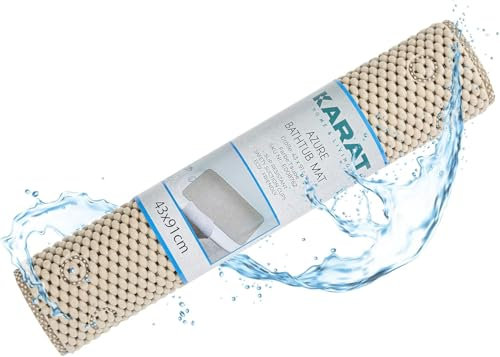 KARAT Azure - Tappetino antiscivolo per vasca da bagno, tappetino doccia con ventose, tappetino da bagno antiscivolo (Taupe, 43 x 91 cm)