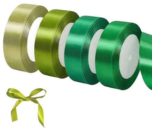 4 Rollen Geschenkband Grün, 20mm X 22m Satinband Grün, Geschenkband Breit In 4 Verschiedenen Grün, Polyester Stoffband Grün, Sschleifenband Grün Für Geschenkverpackungen, Basteln