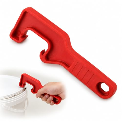 Hominas Kunststoff Eimeröffner, 20 Cm Farbdosen Öffner, Werkzeug | Plastikeimer Hebel Opener, Deckel Opener mit Rutsch Griff,, Paint Bucket Lid Öffnen Werkzeug für Haus Büro Garage, Rot
