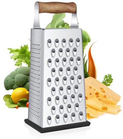 YC Kitchen Rallador de Queso Mango de Madera, Rayadores para Cocina, Rallador de Verduras, Rallador Cuadrado de 4 Lados y Ralladores de Cocina, prácticos Aparatos para la Cocina