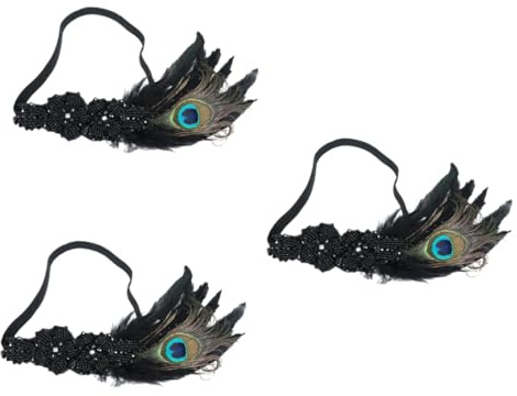 FRCOLOR Pfau Haarschmuck Pfau Kopfschmuck Damen 3 Stück Hochzeit Haarschmuck Hochzeit Haarbänder Kopfschmuck Für Braut Haarband Haarband Federkopfschmuck Schwarz