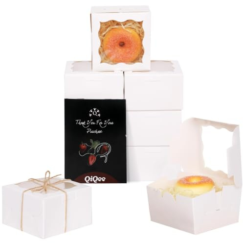 Gcardist White Bakery Box with Window 60Pcs 10.2x10.2x6.4cm White Cookie Boxes Pastry Box for Wedding Favor Birthday ＆ Party(4x4x2.5 Inch)