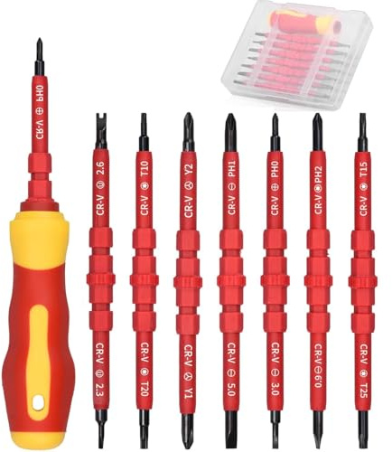 CANOPUS Upgraded Insulated Magnetic Screwdriver Set, 14 in 1 Magnetic Screwdriver Tool Kit with Box, Electrician Maintenance Tools Kit, Multifunctional Interchangeable Chrome Vanadium Screwdrivers