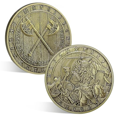 ACGZQY Moneda de guerrero vikingo de la suerte, moneda vikinga valhalla con hachas protectoras, amuleto de talismán vikingo, moneda de desafío vikingo, regalos vikingos para hombres y mujeres