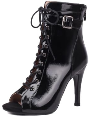 GYUBL Bottines de Danse Femme à Lacets Peep Toe Danse Heels | Semelle en Caoutchouc Salsa Chaussures de Danse de Salon pour Latin Bachata Talons de Danse Talon de 9,5 cm