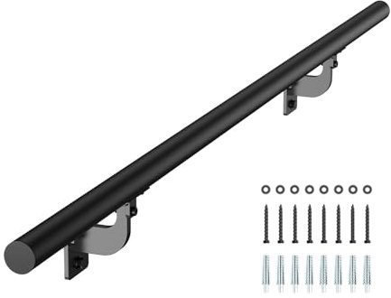 VEVOR Wall Mounted Stair Handrail, 1215mm Pipe Staircase Handrail, Black Galvanized Aluminum, 32mm Pipe Diameter, Indoor&Outdoor Staircase Railing, Industrial Hand Rail for Steps, Security Baluster