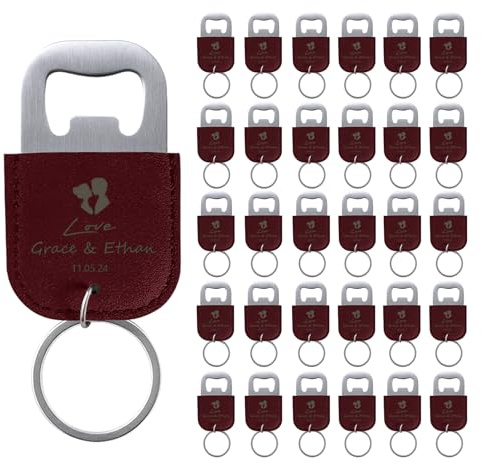 30 Unidades Abrebotellas Personalizados, Llaveros Personalizados de Cuero, Detalles de Boda para Invitados en Borgoña, Abridor de Botellas & Regalos Nupciales