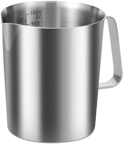 Vaso medidor de acero inoxidable de 1 l con escala fina, sin BPA, 12 cm, vaso medidor de acero inoxidable, protección antigoteo, resistente, para casa, cocina, restaurante, bar, tienda de té