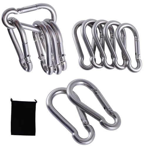 GIVIHGETI 12 Stück Karabinerhaken Set, 6 x 60 mm Edelstahl Schnappverschluss, Karabiner mit Federhaken, Ideal für Schlüsselanhänger, Camping, Wandern, Reisen, Angeln (Silber)