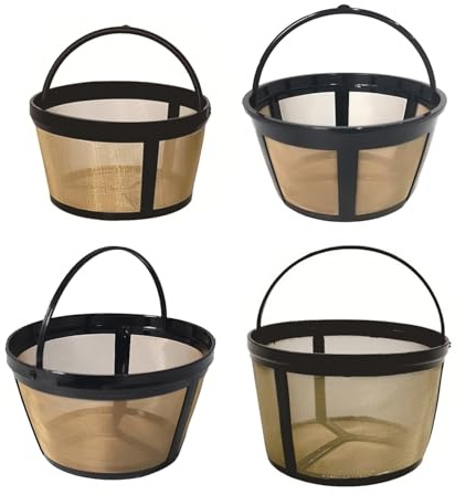 PANGBOER Lot de 4 filtres à café réutilisables avec poignée fine 100 mailles pour cafetière de 4, 6, 8, 12 tasses