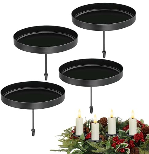 4er Kerzenhalter zum Stecken, Ø 8 cm Kerzenteller für Adventskranz | Metall-Kerzenteller mit Steckdorn; für Stumpenkerzen, Adventskranz und Weihnachtsdeko