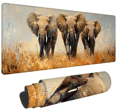 Tapis de Souris de Jeu, 1400 x 600 mm XXL Tapis Souris Gaming Grand, Antidérapant Étanche, Extended Long Clavier Mouse Pad, Accessoire Bureau, pour Gamer, Ordinateur, PC, Cadeaux (Les éléphants) X-104