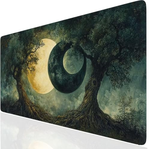 Baum Mauspad XXL, Grün Mousepad 800x300x3mm mit Genähten Kanten, Mauspad Großes Schreibtischauflage, Gaming Mousepad Wasserdicht und rutschfest, Desk Mat Vernähte Kanten für MacBook, Laptop DE-9123