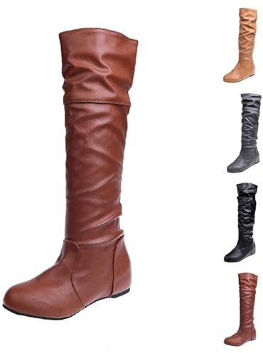 Generisch Botas de invierno largas para mujer, impermeables, para invierno, planas, largas, hasta la rodilla, botas anchas, botas de motociclismo, botas de equitación, planas, gris, 35 EU