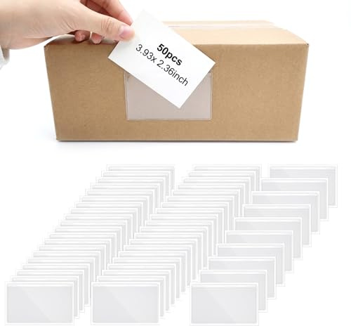 50 Stück Etikettenhalter Selbstklebende 10 x 6 cm Visitenkartentaschen | Wasserdicht Transparent Kartenhüllen zum Kleben Schutz Karteikarten oder Fotos für Aktenschrank Schule Bibliothek Hause Büro