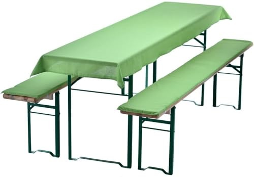 Waidmeister Bierbankauflagen Set 3 teilig - Auflagen für Bierzeltgarnitur - 1 Tischdecke 240x90 cm für Biertisch & 2 Bankauflagen gepolstert 220x25 - Farbe: Grün