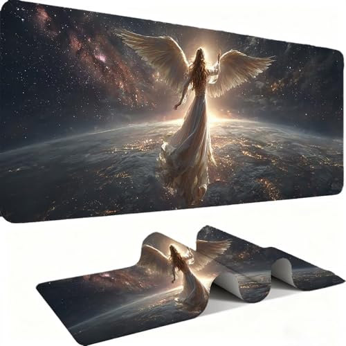 Tapis de Souris 600x300mm Tapis Souris Gamer, Mousepad de Bureau Ultra Mince Base en Caoutchouc Antidérapante Lavable Vitesse et précision Améliorées pour PC, Ordinateur, Travail-Femme Ange 3 C0P-216