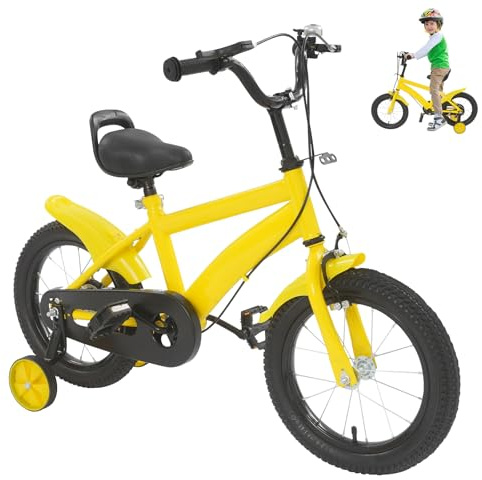 TONFEION Vélo pour enfant de 14 pouces avec roues stabilisatrices et garde-boue, hauteur réglable de 43 à 49 cm, vélo pour enfants de 3 à 7 ans, garçons et filles, idéal pour les débutants à
