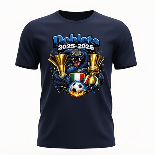 Generico Maglietta Calcio Doblete 2025-2026 Bambino Ragazzo – T-Shirt Neroazzurra con Serpente e Coppe – Idea Regalo Tifosi Campioni
