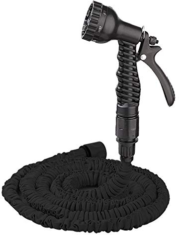 LAMF Manguera de jardín expandible de 25 pies con pistola de pulverización de 7 funciones, manguera de expansión mágica ligera mejorada de varios tamaños, estándar británico, verde/negro/azul