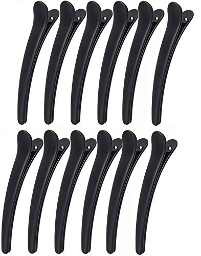 Amaoma Krokodilklemme, Damen, professionell, Haarklammer, Schwarz, Kunststoff, Krokodilzähne, Zähne, Schleifen, Haarspangen für Frauen, Mädchen und Friseur, 12 Stück