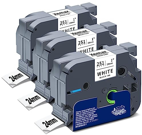 3x XemaX Kompatibel für Brother TZe-251 24mm Schriftband Brother P-Touch Bänder Ersatz für TZe 251 TZe251 TZc-251 Schwarz auf Weiß Etikettenband für P-touch D600VP E550W P750W D610BT P900W P950NW