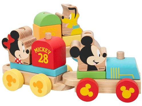 WOOMAX Disney Mickey Mouse, Juguete Tren Madera, Formas Encajables, Juguetes Niños 2 Años, Bebe 18 Meses, Educativos, Preescolar, Infantil, 48702