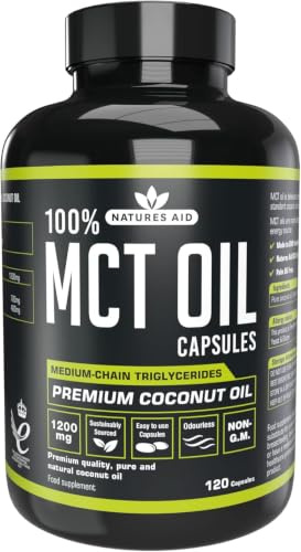 Natures Aid MCT Oil Capsules 1200mg Supplement – 120 Capsules | Premium 100% Coconut Oil, Supports Energy Boost, Metabolism & Keto Weight Management, Gluten-Free