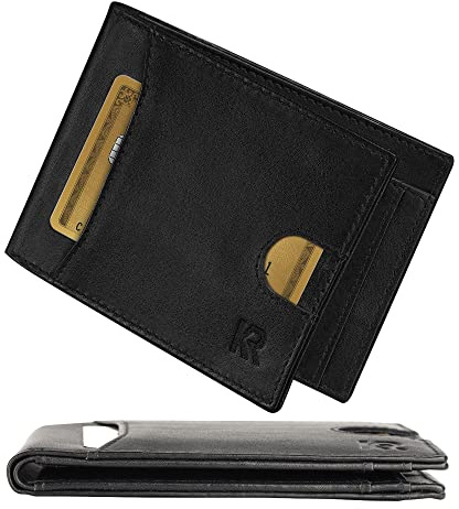 KRONIFY Leder Geldbörse Herren Echtleder Geldbeute, Slim Wallet mit Münzfach RFID Schutz, Portemonnaie fur Karten & Munzen, 9 Kartenfächer für Männer Brieftasche Wallet Portmonee（Kein Clip,Schwarz）