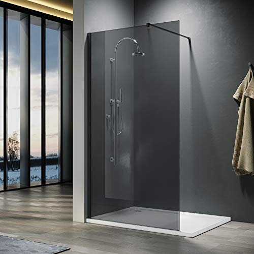 ELEGANT Walk in Shower Enclosure 8mm Dark Grey Easy Clean Safety Glass Shower Cubicles Wet Room Shower Screen Bath Screen 800mm