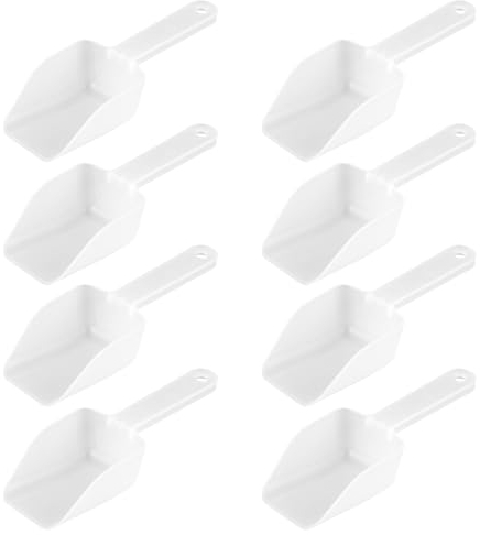 Agatige 8PCS Mini Cuillère en Plastique, Pelle à Pâtisserie/à Mesurer/à Remplir Ensemble de Cuillère à Bonbons Mesurettes Pelle de Cuisine, Blanc