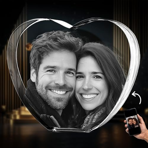 CAPTUR3D 3D-Kristallfoto, personalisierte Geschenke für Frauen, Mutter, Ehefrau, Männer, 3D-Lasergraviertes Kristallherz, individuelles Glasbild mit eigenem Foto, Geburtstag, Jahrestag, Gedenk,