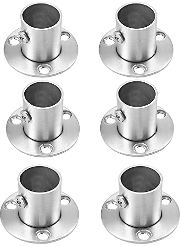 6piezas Soporte para Barra de Armario Redondo Closet Polo Enchufes Acero Inoxidable Soporte De Brida Base De Brida para Varilla de Tubo de Gabinete Tono Plateado