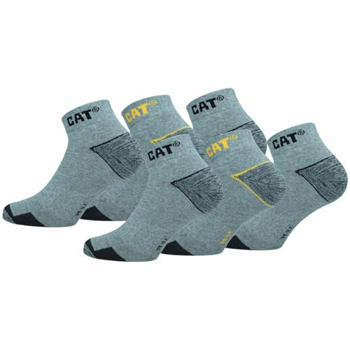 Caterpillar 6 Paia Calzini Sneaker Lavoro Lunghezza Caviglia - Rinforzo Punta Tallone - Supporto Arco Plantare - Cotone (Grigio Melange, 43-46)
