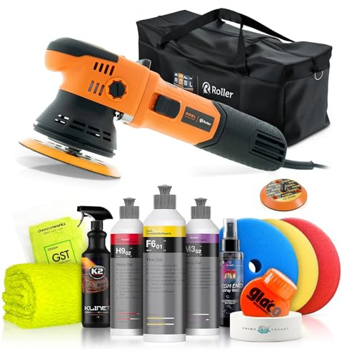 Poliermaschinen Set: ADBL D09125 Exzenter Poliermaschine + Koch Chemie Politur Set + Royal Pads Premium Polierpads + Dr. Wack Versiegelung für Lack- & Scheiben + Zubehör | 12-teilig