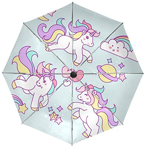 Süßes Babygeschenk Einhorn Pferd Tier Regenschirm Taschenschirm Automatische Reise Winddichte Sonnenschutz Trekkingschirm Wanderregenschirm für Frauen Männer