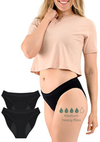 BeMee Perioden-Slip für die Nacht für starke Blutung, waschbare und auslaufsichere Menstruationsunterwäsche aus Bambus-Viskose (schwarz, Größe XXS bis XXL)